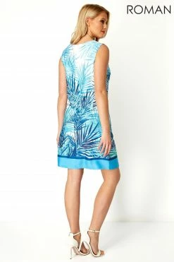Roman Blue Palm Print Shift Dress 7 Roman Blue Palm Print Shift Dress -Roman Sales Shop unnamed file 1000