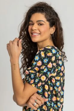 Roman Black Floral Puff Sleeve Zip Detail Top 10 Roman Black Floral Puff Sleeve Zip Detail Top -Roman Sales Shop unnamed file 10003