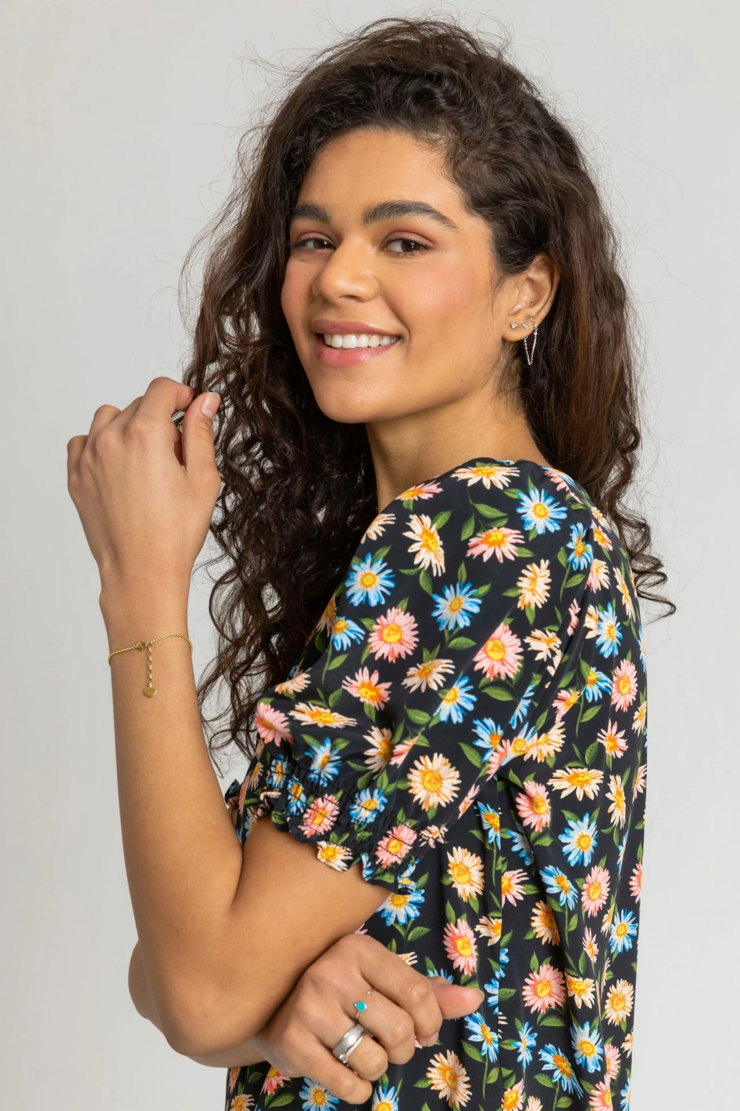 Roman Black Floral Puff Sleeve Zip Detail Top 6 Roman Black Floral Puff Sleeve Zip Detail Top - Image 4