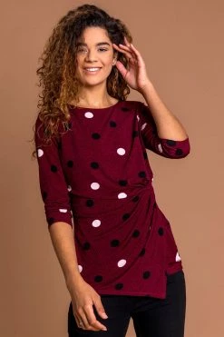 Roman Red Spot Print Ruched Side Top