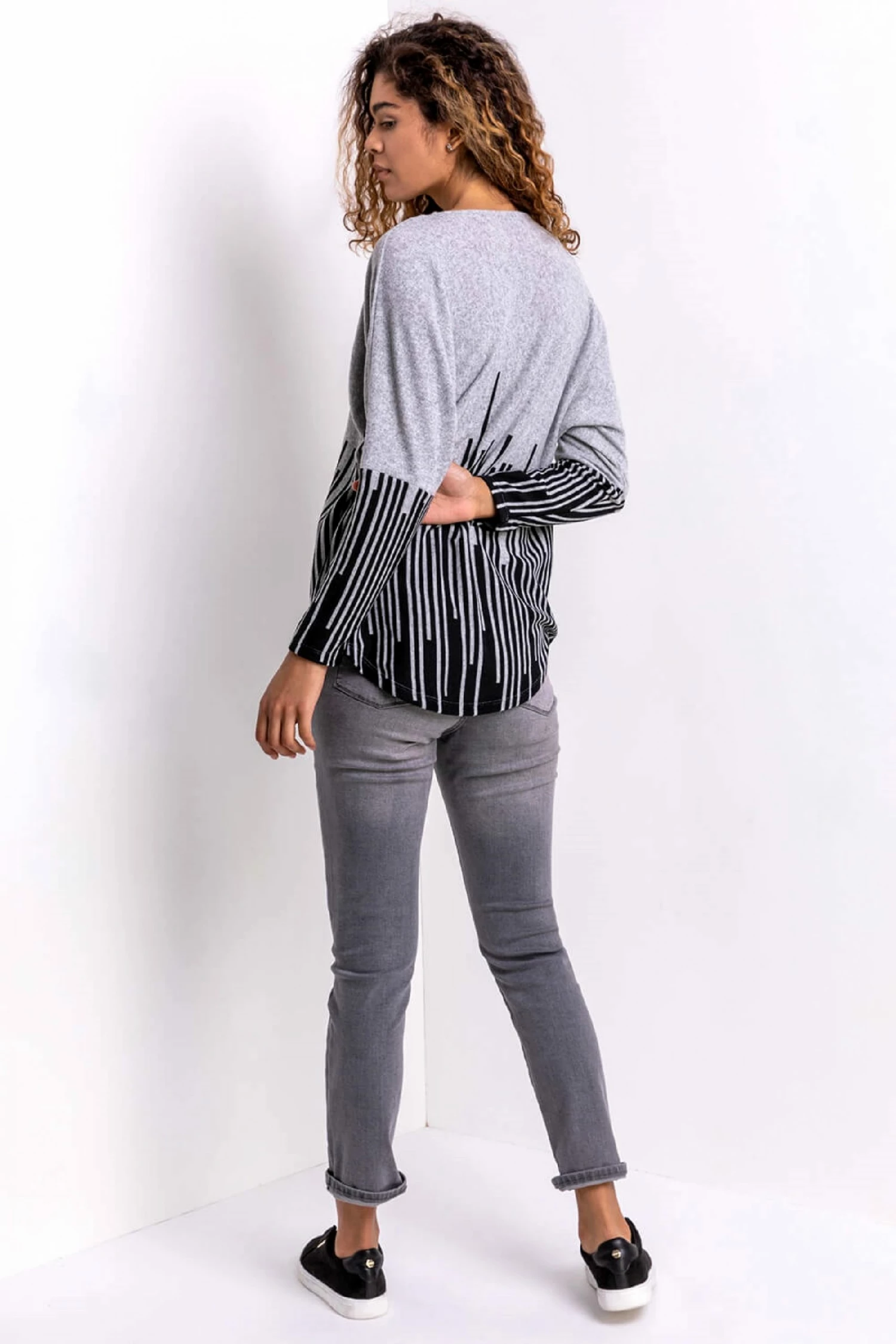 Roman Grey Line Border Print Zip Detail Top 5 Roman Grey Line Border Print Zip Detail Top - Image 3