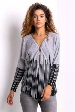 Roman Grey Line Border Print Zip Detail Top 13 Roman Grey Line Border Print Zip Detail Top -Roman Sales Shop unnamed file 10015