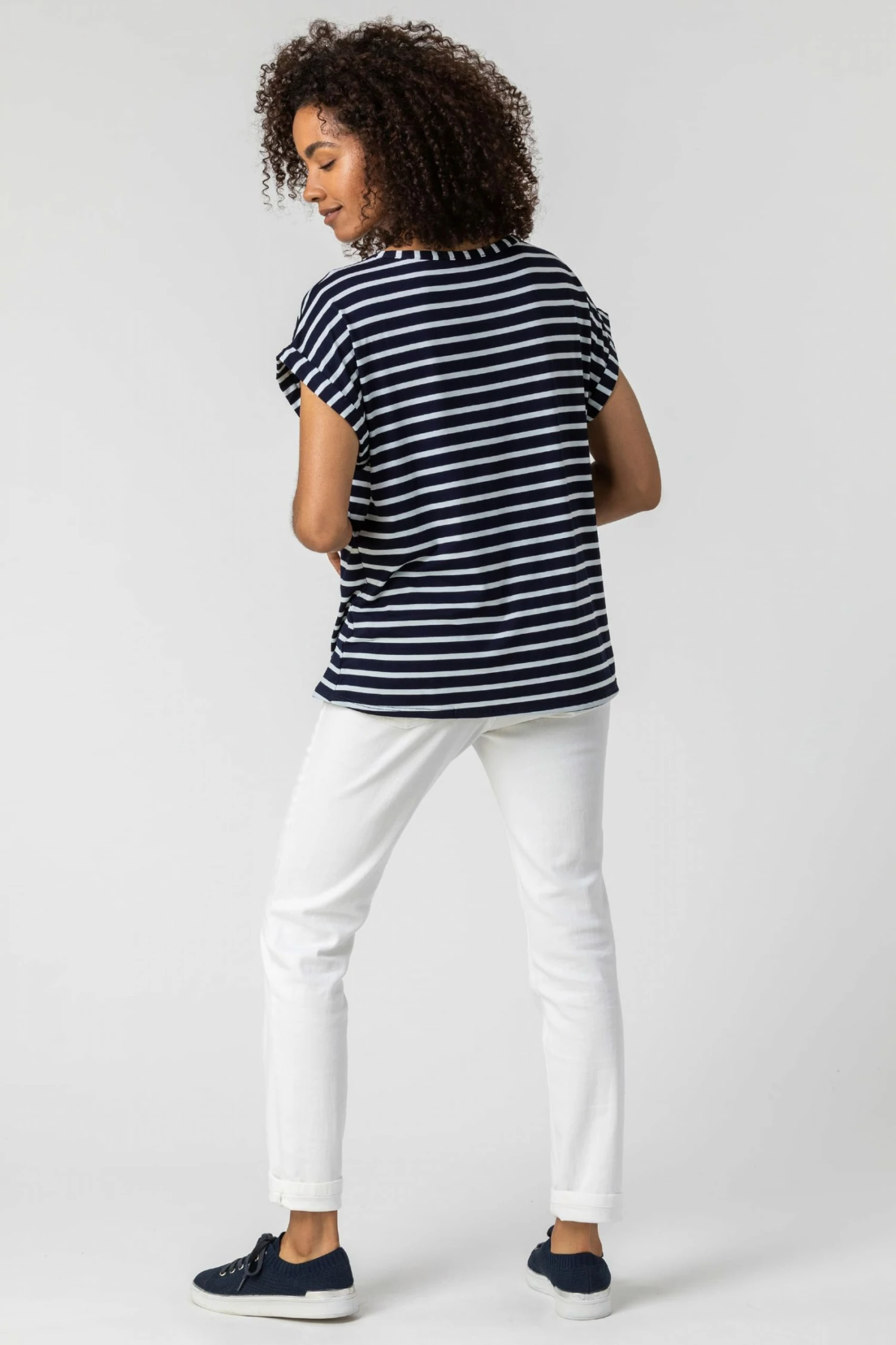 Roman Blue Stripe Print Heart T-Shirt 4 Roman Blue Stripe Print Heart T-Shirt - Image 2