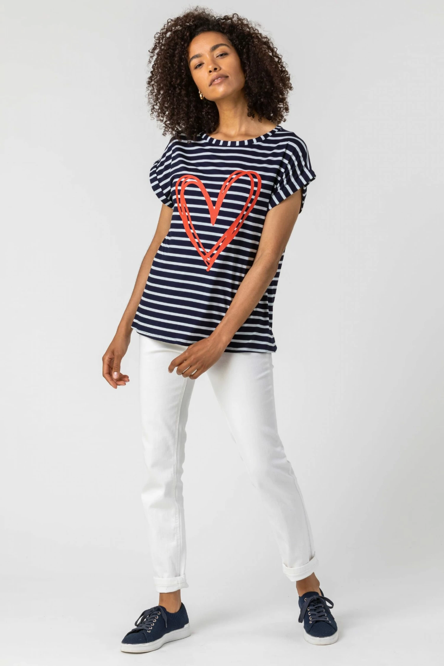 Roman Blue Stripe Print Heart T-Shirt 5 Roman Blue Stripe Print Heart T-Shirt - Image 3