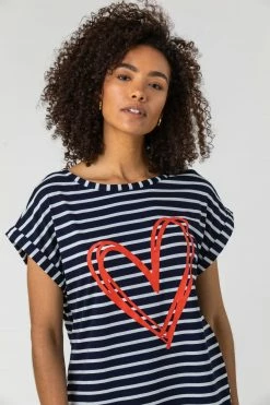 Roman Blue Stripe Print Heart T-Shirt 11 Roman Blue Stripe Print Heart T-Shirt -Roman Sales Shop unnamed file 10025
