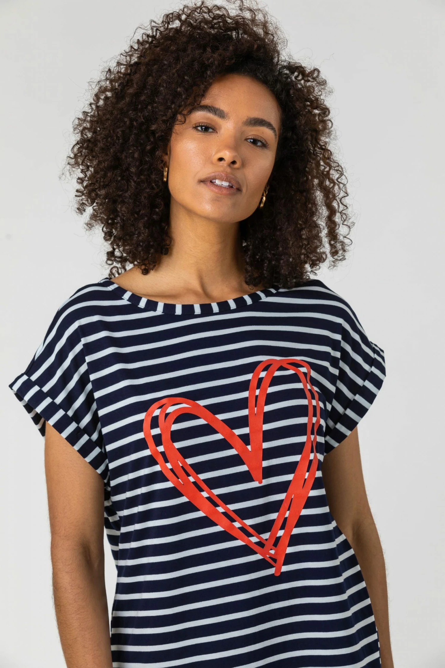 Roman Blue Stripe Print Heart T-Shirt 6 Roman Blue Stripe Print Heart T-Shirt - Image 4