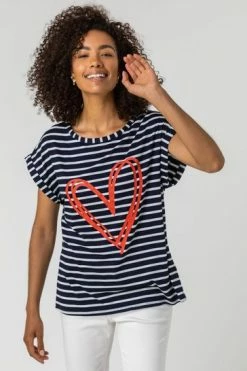Roman Blue Stripe Print Heart T-Shirt 12 Roman Blue Stripe Print Heart T-Shirt -Roman Sales Shop unnamed file 10026