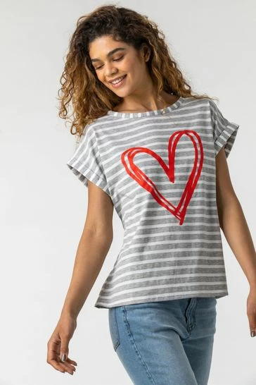 Roman Blue Stripe Print Heart T-Shirt 8 Roman Blue Stripe Print Heart T-Shirt - Image 6