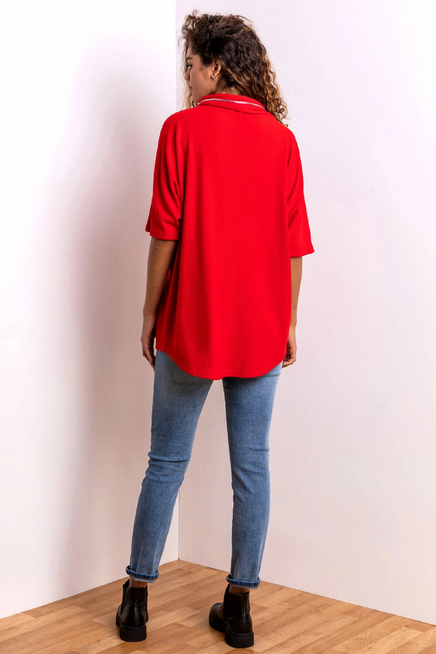 Roman Red Zip Detail Ribbed Cowl Neck Top 4 Roman Red Zip Detail Ribbed Cowl Neck Top - Image 2