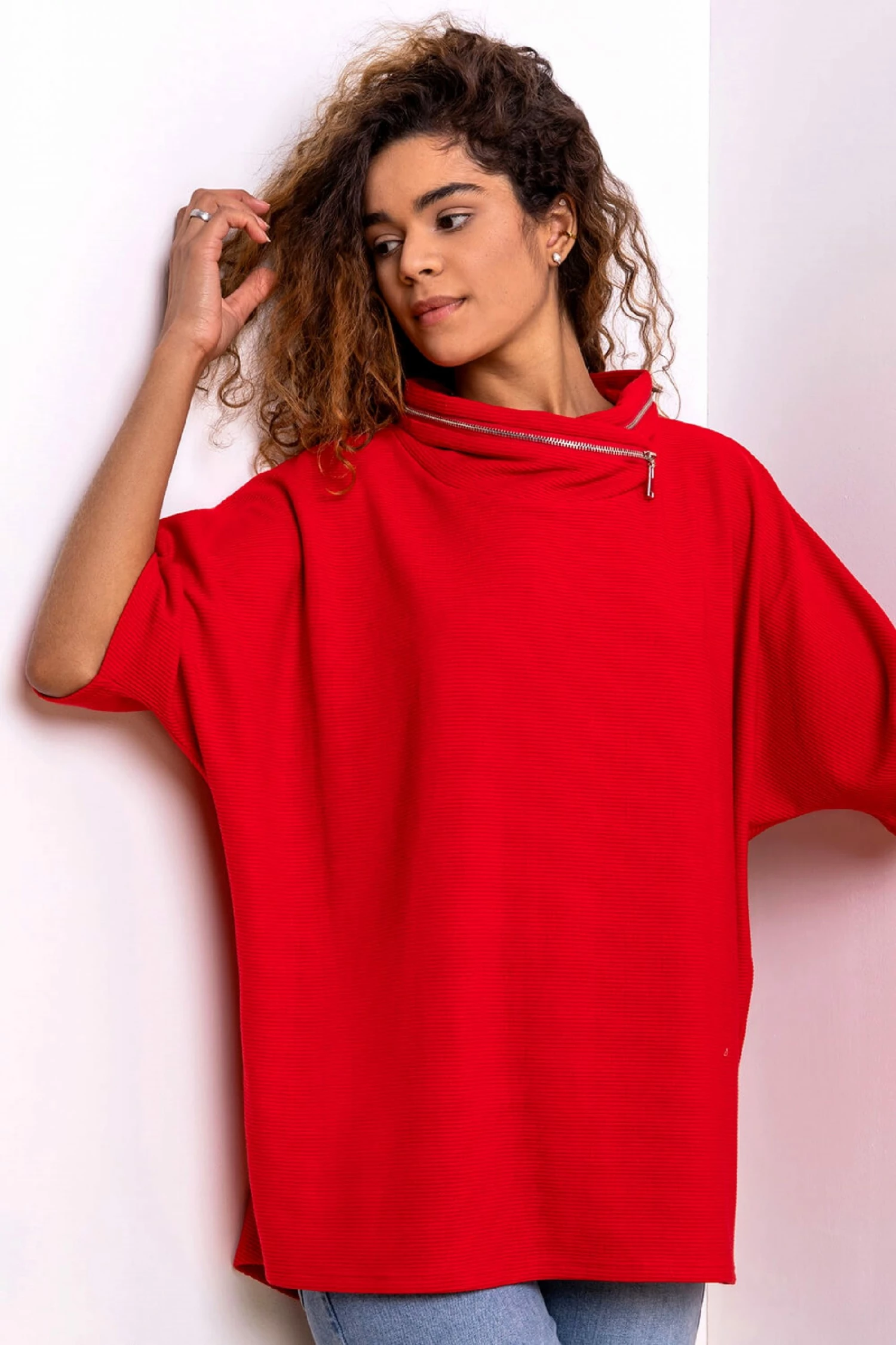 Roman Red Zip Detail Ribbed Cowl Neck Top 6 Roman Red Zip Detail Ribbed Cowl Neck Top - Image 4