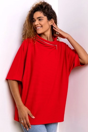 Roman Red Zip Detail Ribbed Cowl Neck Top 7 Roman Red Zip Detail Ribbed Cowl Neck Top - Image 5