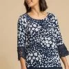 Roman Blue Floral Print Lace Trim Top -Roman Sales Shop unnamed file 10033
