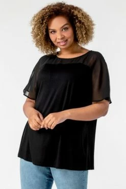 Roman Black Curve Mesh Yoke Jersey Top -Roman Sales Shop unnamed file 10042