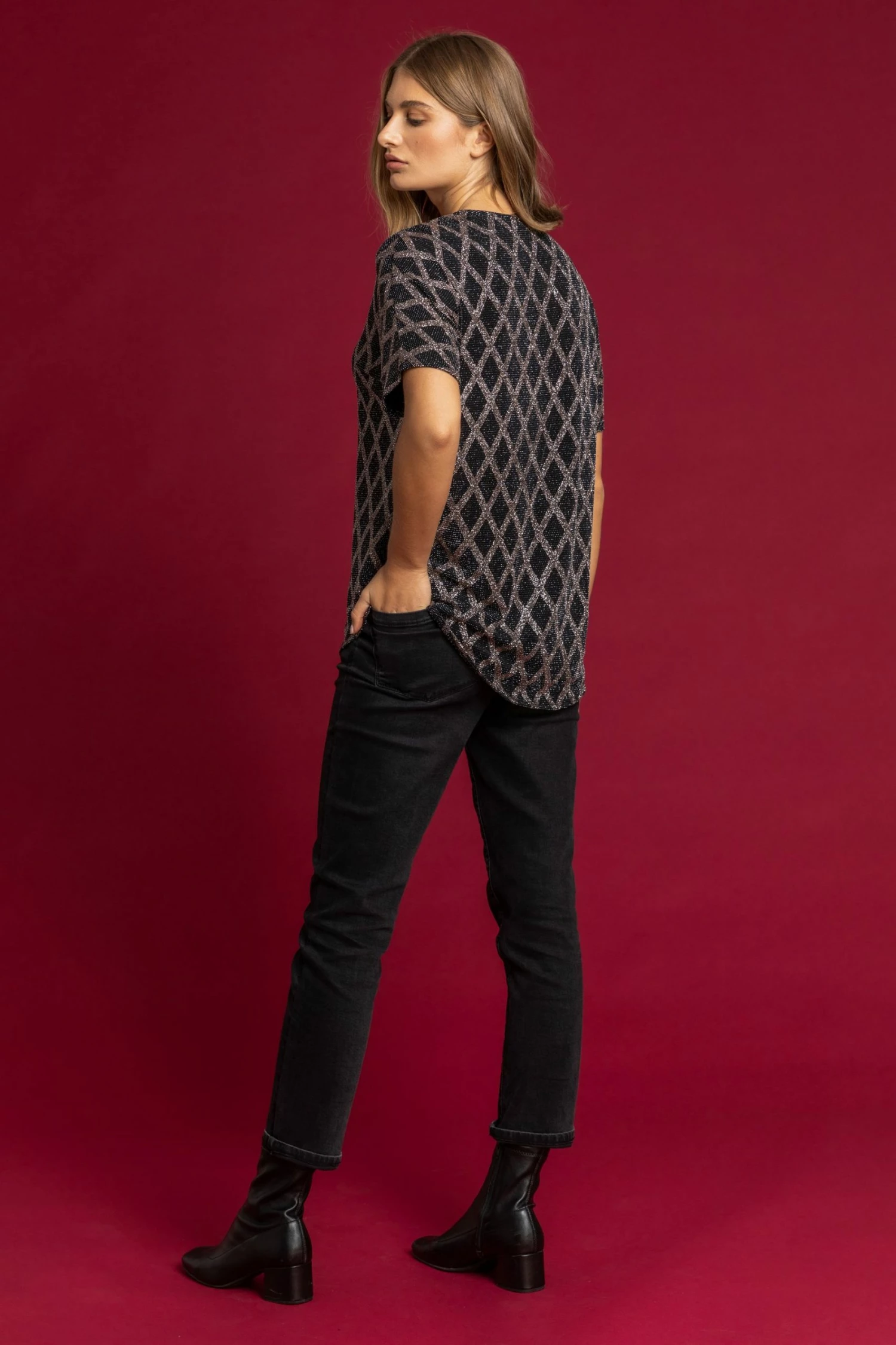 Roman Brown Glitter Check Print Zip Top 4 Roman Brown Glitter Check Print Zip Top - Image 2