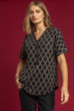 Roman Brown Glitter Check Print Zip Top 11 Roman Brown Glitter Check Print Zip Top -Roman Sales Shop unnamed file 10054