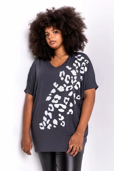 Roman Grey Curve Embellished Animal Print T-Shirt 7 Roman Grey Curve Embellished Animal Print T-Shirt - Image 5