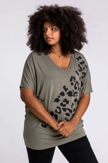 Roman Grey Curve Embellished Animal Print T-Shirt 10 Roman Grey Curve Embellished Animal Print T-Shirt - Image 8