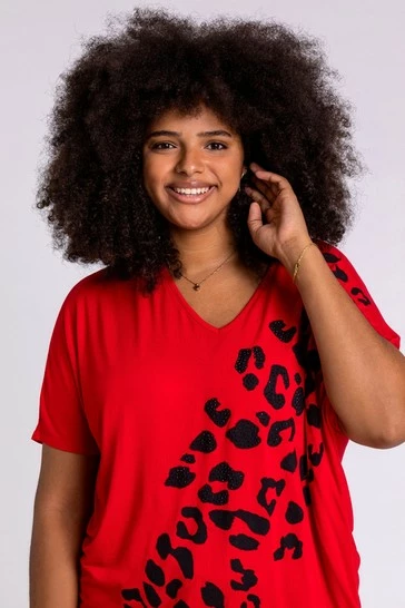 Roman Grey Curve Embellished Animal Print T-Shirt 11 Roman Grey Curve Embellished Animal Print T-Shirt - Image 9