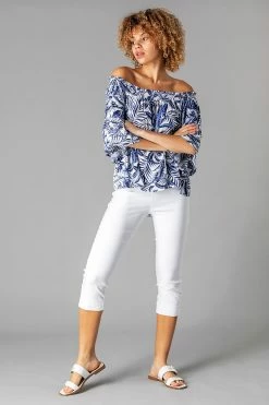 Roman Blue Palm Leaf Print Bardot Top 8 Roman Blue Palm Leaf Print Bardot Top -Roman Sales Shop unnamed file 10076