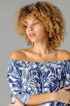 Roman Blue Palm Leaf Print Bardot Top 10 Roman Blue Palm Leaf Print Bardot Top -Roman Sales Shop unnamed file 10078