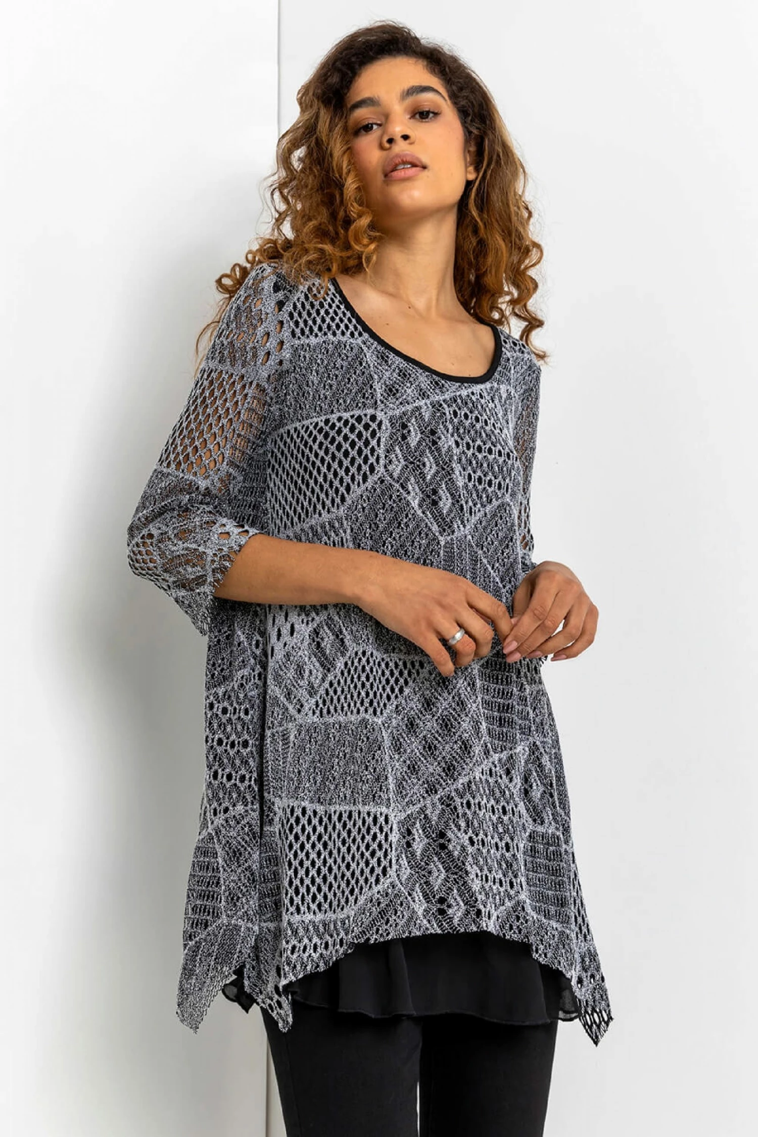 Roman Black Lace Overlay Hanky Hem Top 4 Roman Black Lace Overlay Hanky Hem Top - Image 2