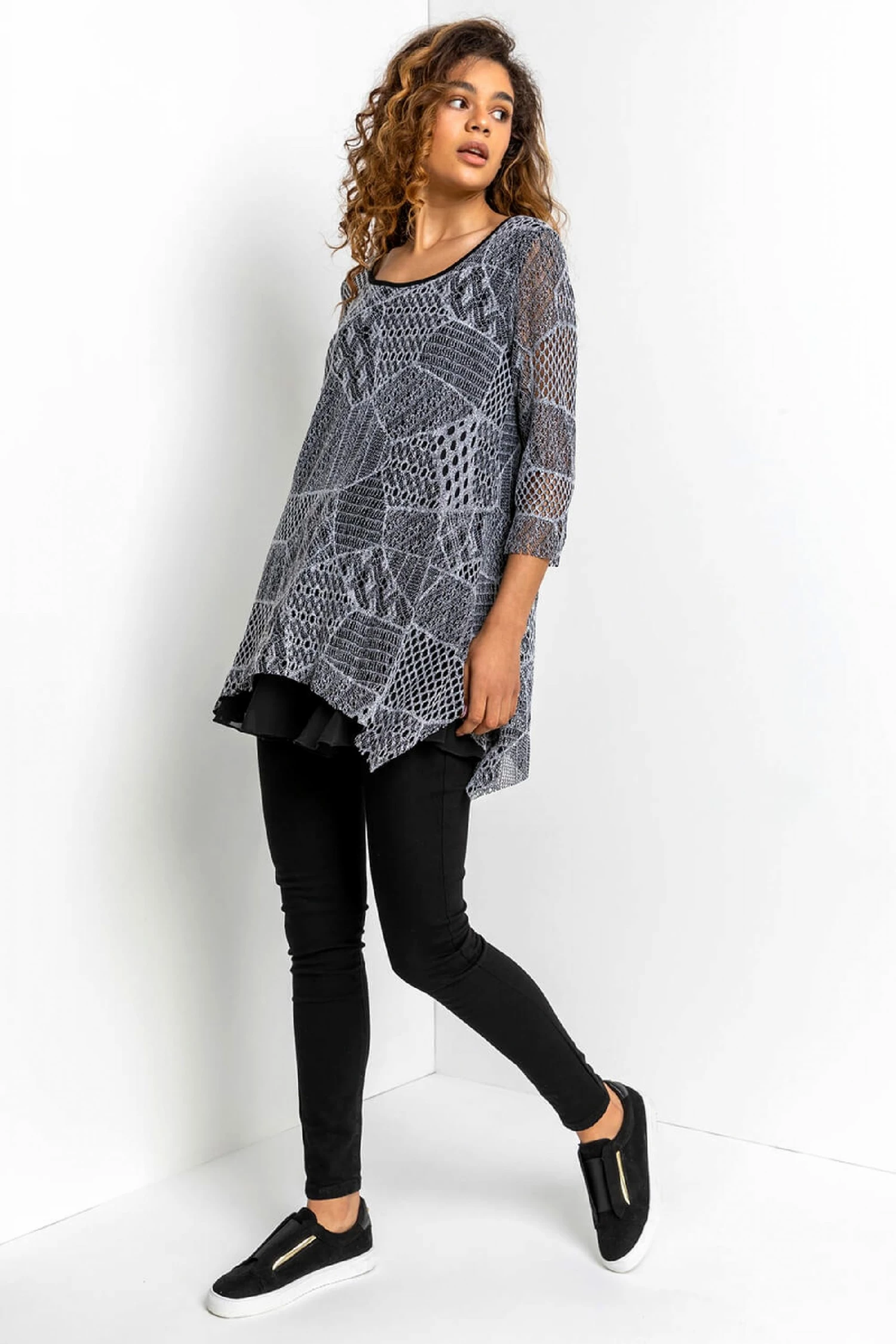 Roman Black Lace Overlay Hanky Hem Top 7 Roman Black Lace Overlay Hanky Hem Top - Image 5