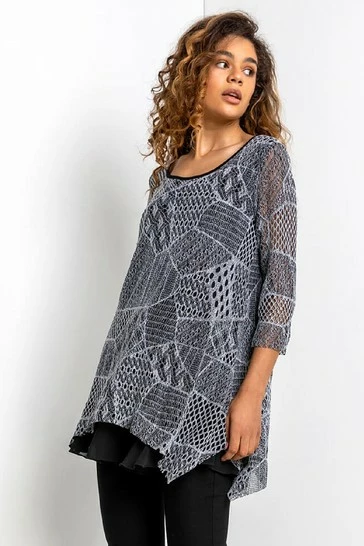 Roman Black Lace Overlay Hanky Hem Top 9 Roman Black Lace Overlay Hanky Hem Top - Image 7