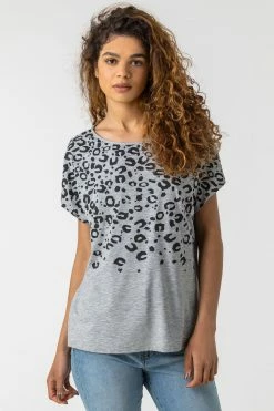 Roman Grey Embellished Animal Print Top
