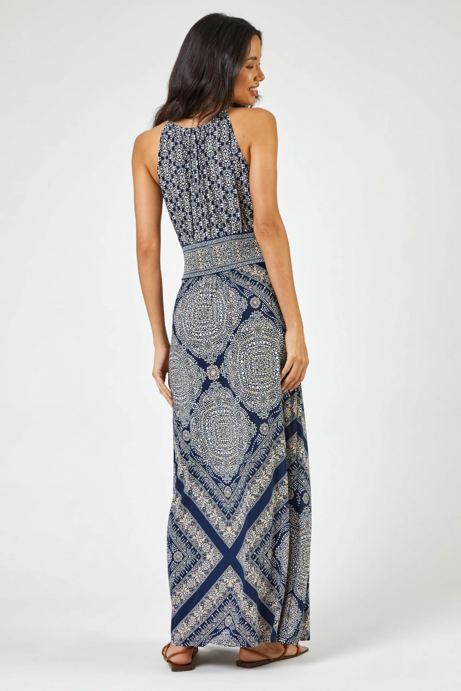 Roman Blue Geo Print Halterneck Maxi Dress 4 Roman Blue Geo Print Halterneck Maxi Dress - Image 2