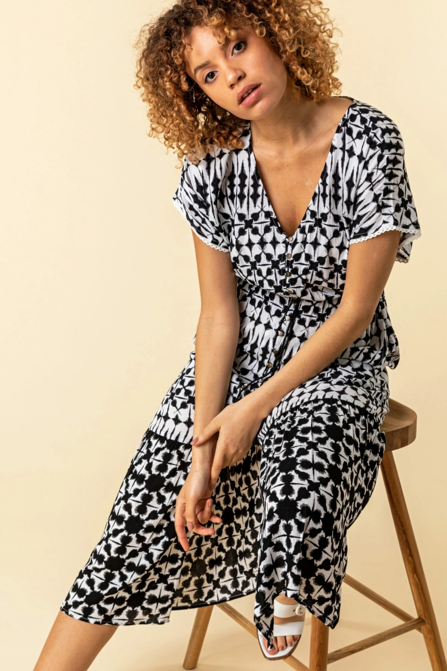 Roman Black Aztec Button Down Midi Dress 6 Roman Black Aztec Button Down Midi Dress - Image 4