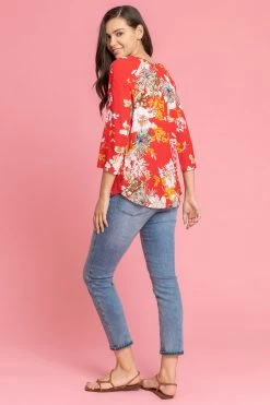 Roman Red Bold Floral Print Button Top -Roman Sales Shop unnamed file 10100