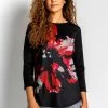 Roman Red Floral Print Embellished Top