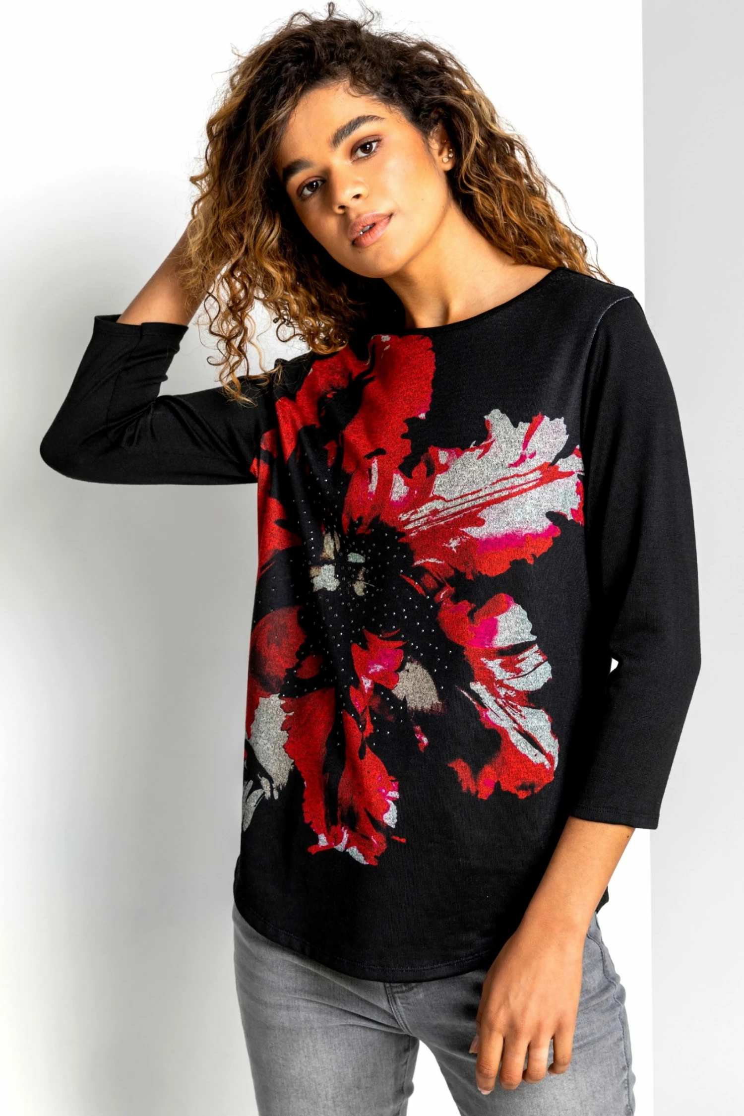 Roman Red Floral Print Embellished Top 6 Roman Red Floral Print Embellished Top - Image 4