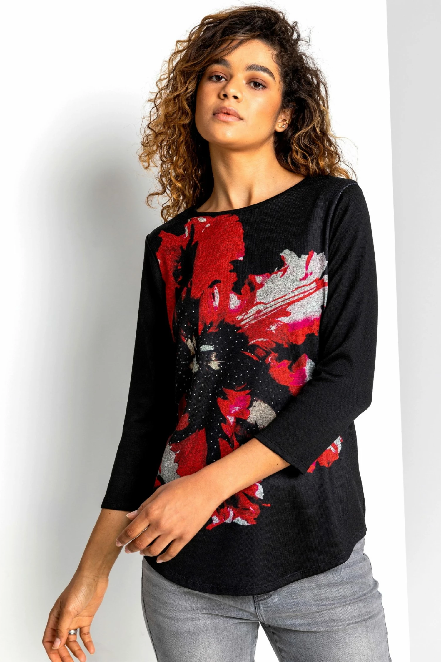 Roman Red Floral Print Embellished Top 7 Roman Red Floral Print Embellished Top - Image 5