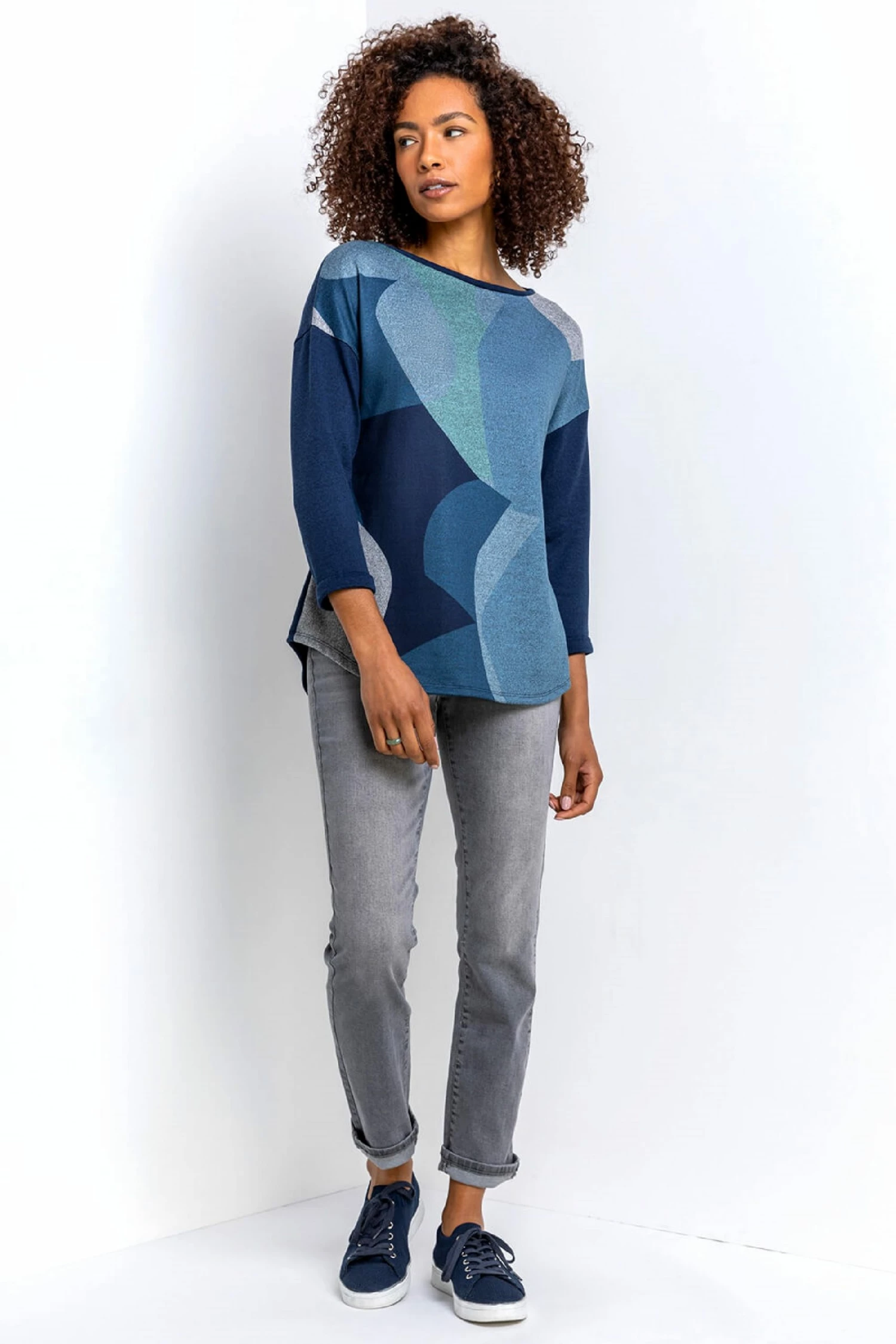 Roman Blue Abstract Print Jersey Top 5 Roman Blue Abstract Print Jersey Top - Image 3