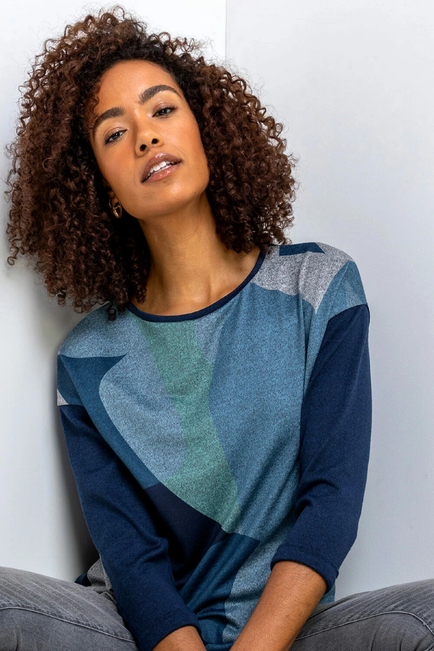 Roman Blue Abstract Print Jersey Top 6 Roman Blue Abstract Print Jersey Top - Image 4