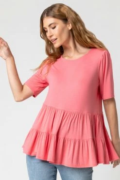 Roman Orange Peplum Hem Tiered Smock Top
