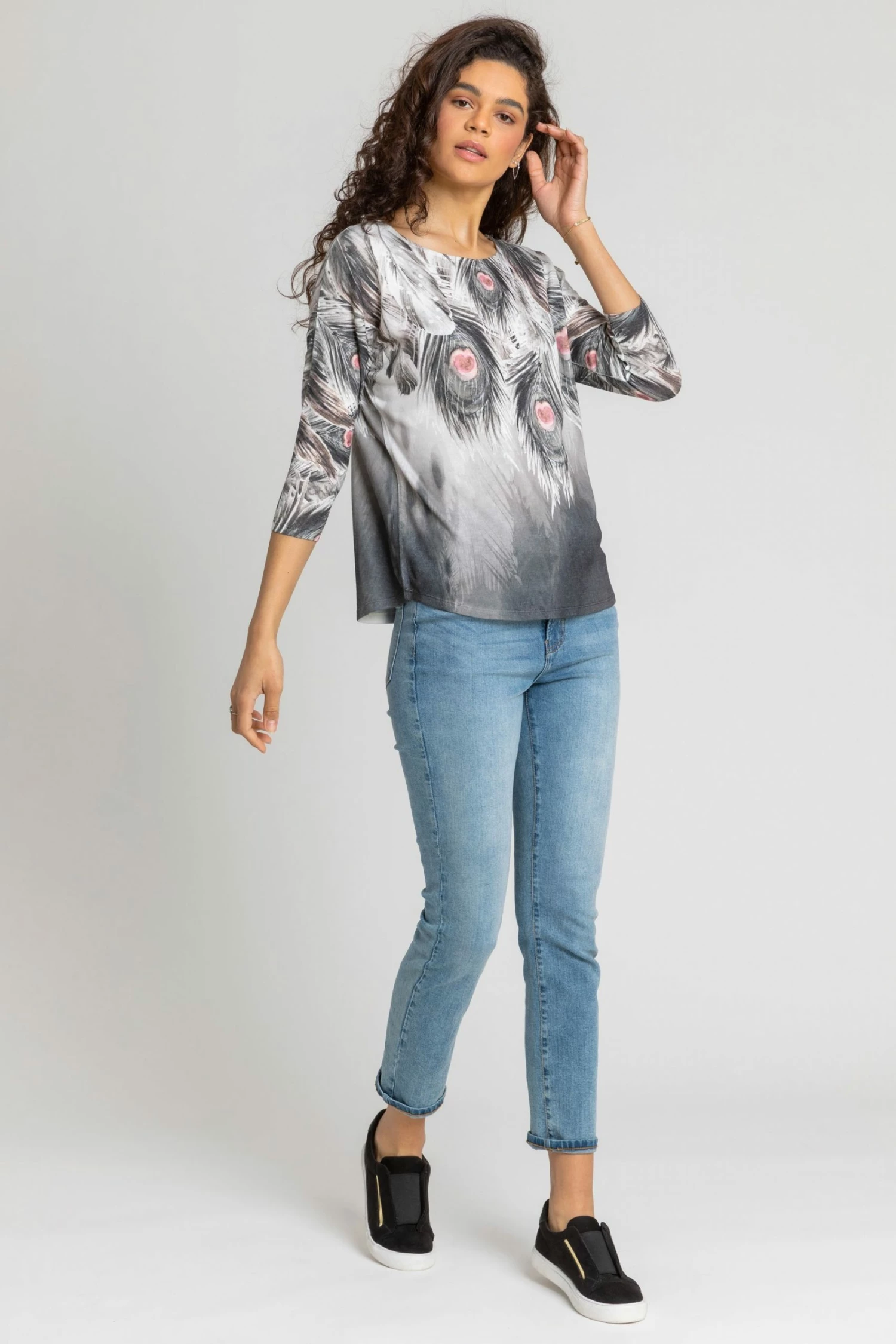 Roman Grey Feather Border Print Top 5 Roman Grey Feather Border Print Top - Image 3