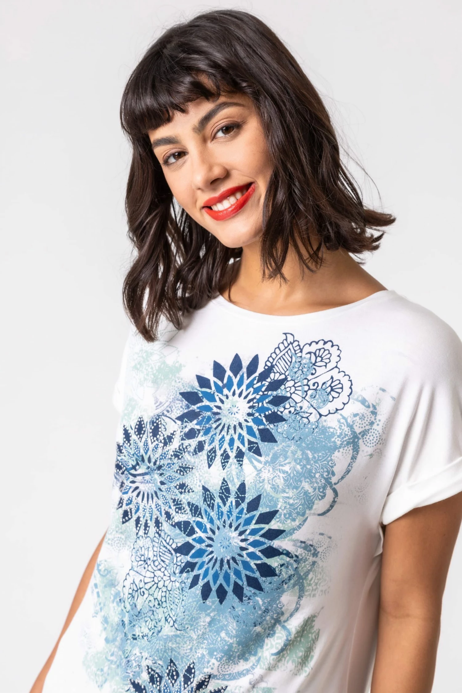 Roman Blue Paisley Print Embellished T-Shirt 6 Roman Blue Paisley Print Embellished T-Shirt - Image 4