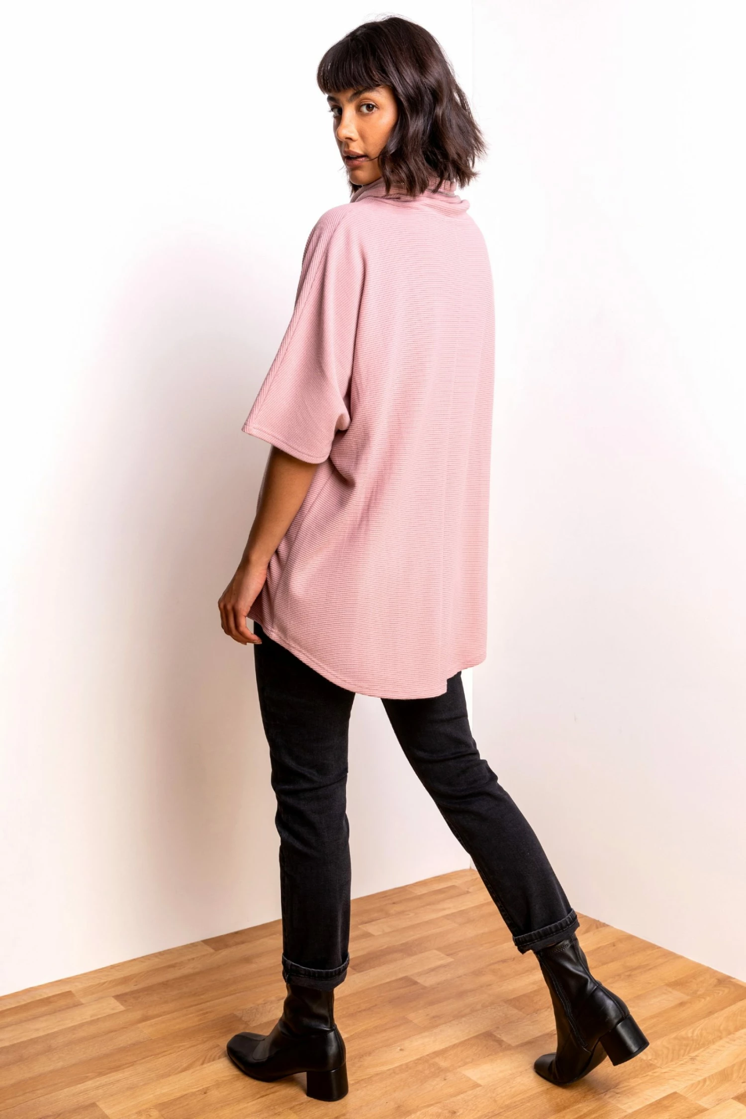 Roman Pink Zip Detail Ribbed Cowl Neck Top 5 Roman Pink Zip Detail Ribbed Cowl Neck Top - Image 3