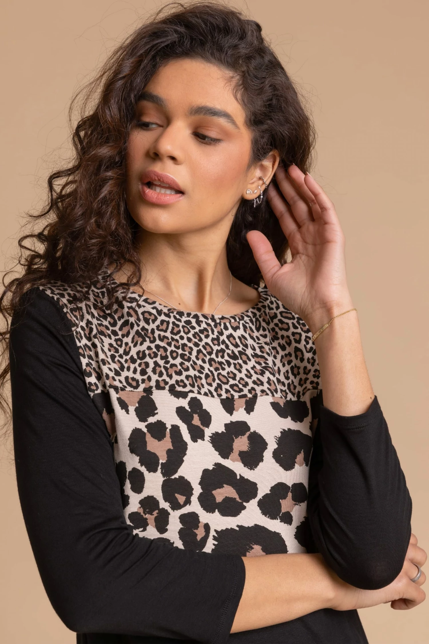 Roman Black Contrast Animal Print Blouson Top 6 Roman Black Contrast Animal Print Blouson Top - Image 4