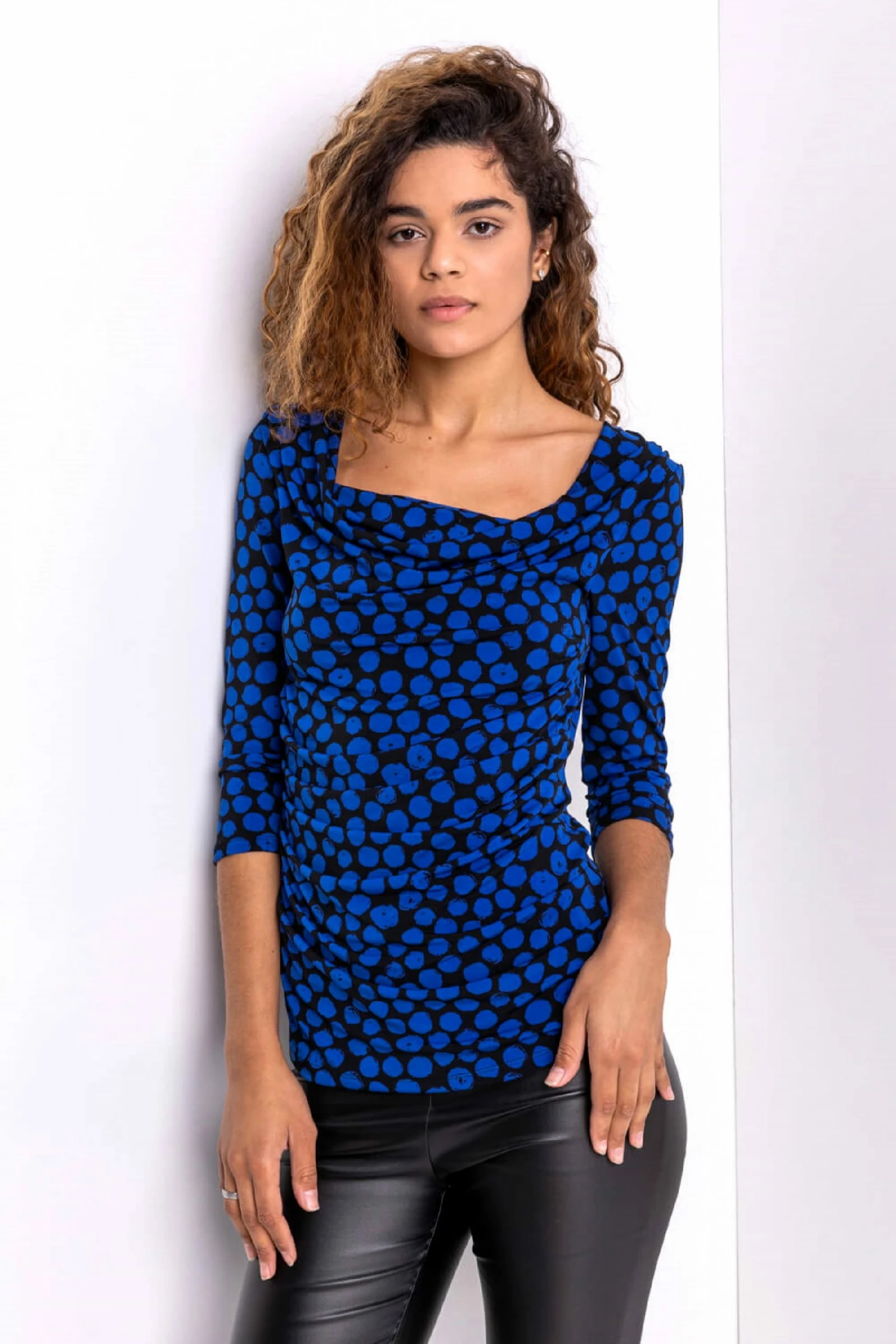 Roman Blue Spot Print Cowl Neck Top 3 Roman Blue Spot Print Cowl Neck Top