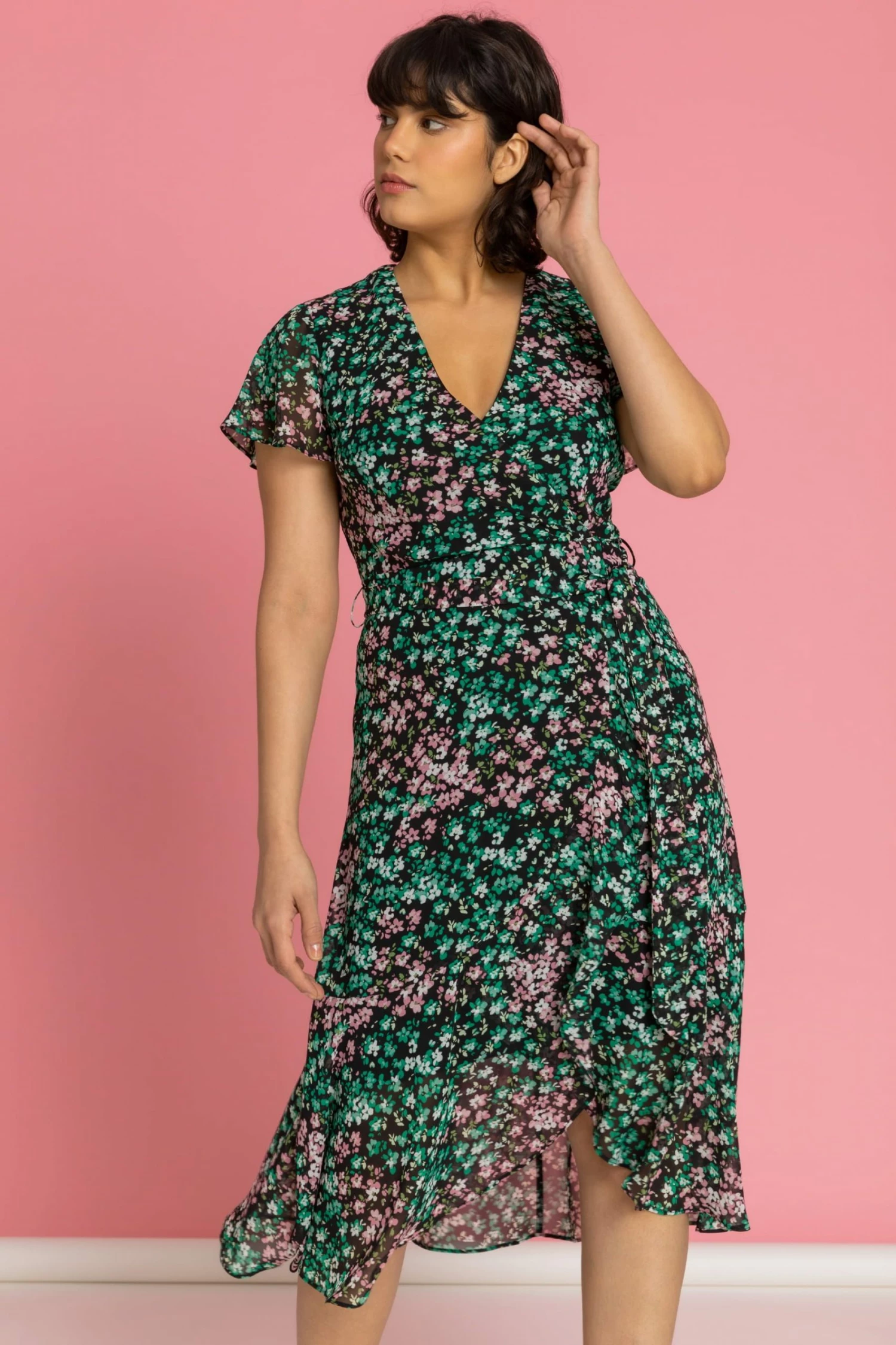 Roman Green Ditsy Floral Wrap Midi Dress 5 Roman Green Ditsy Floral Wrap Midi Dress - Image 3
