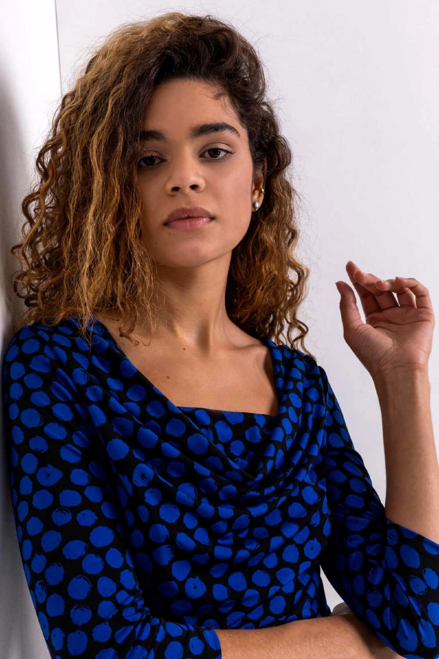 Roman Blue Spot Print Cowl Neck Top 6 Roman Blue Spot Print Cowl Neck Top - Image 4