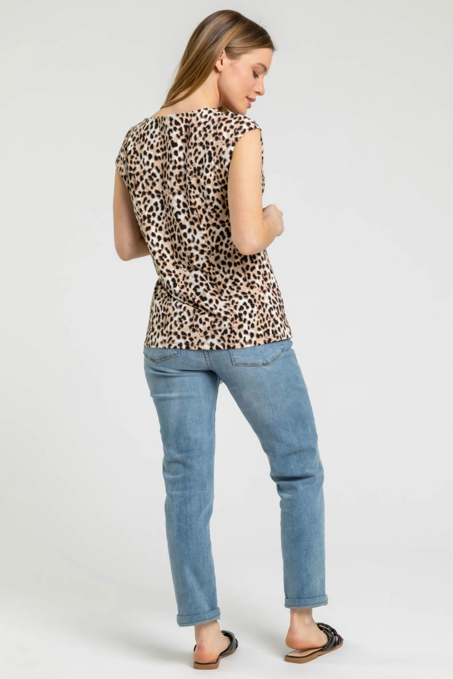 Roman Brown Petite Animal Print Crossover Top 4 Roman Brown Petite Animal Print Crossover Top - Image 2