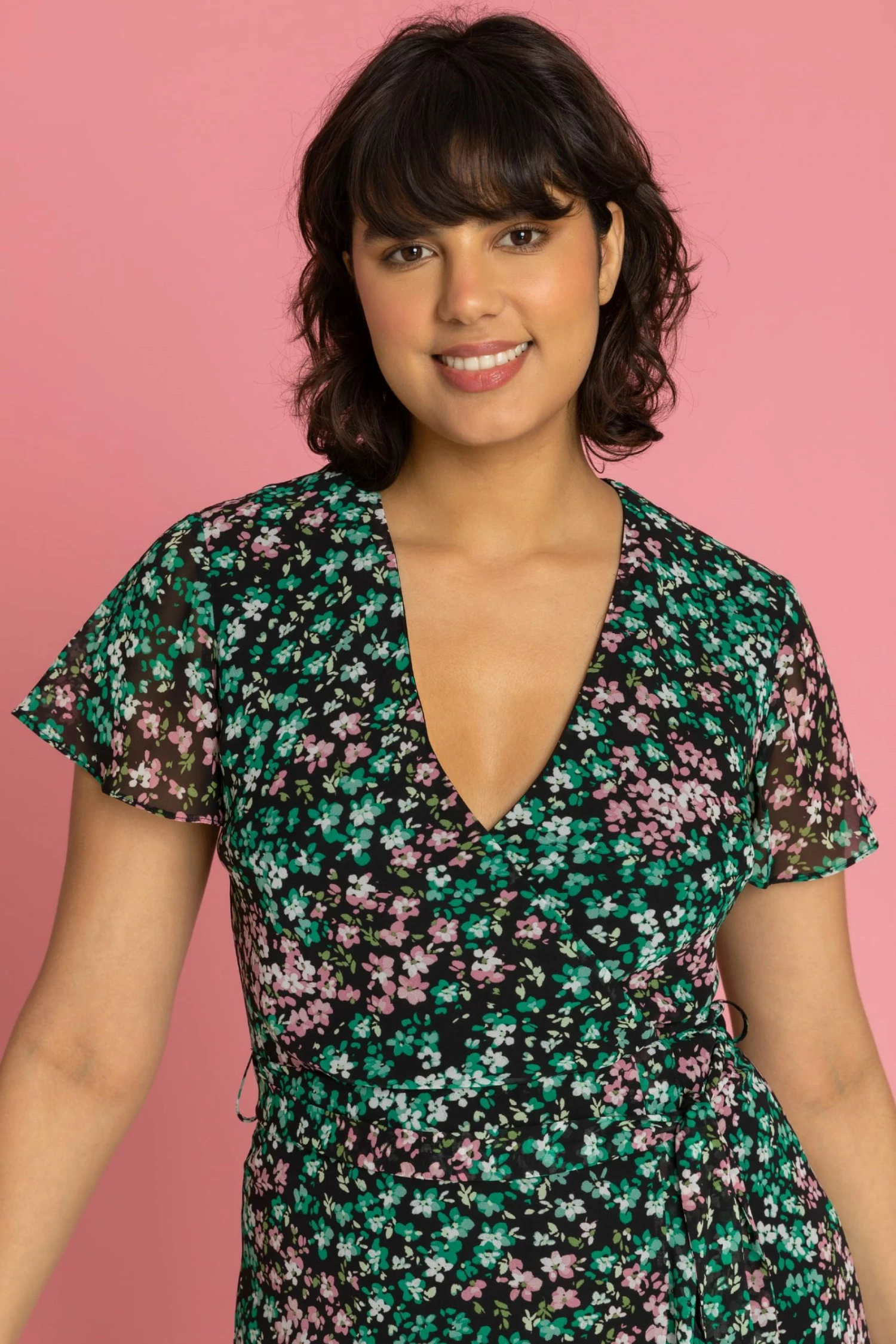 Roman Green Ditsy Floral Wrap Midi Dress 6 Roman Green Ditsy Floral Wrap Midi Dress - Image 4