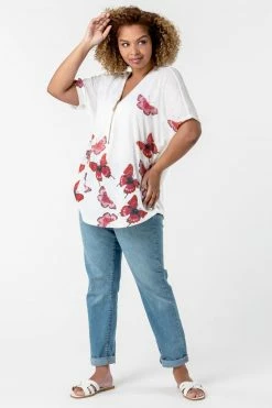 Roman White Curve Butterfly Print Zip Front T-Shirt 9 Roman White Curve Butterfly Print Zip Front T-Shirt -Roman Sales Shop unnamed file 10170