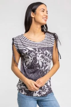 Roman Purple Stripe Baroque Embellished T-Shirt