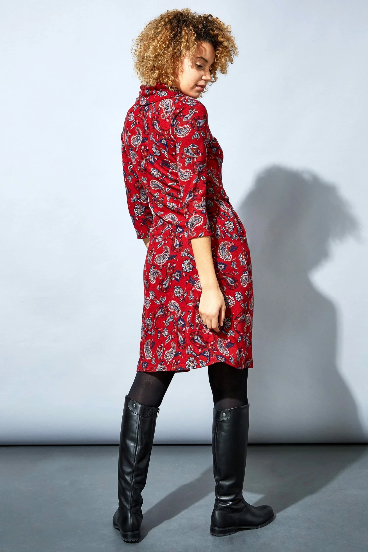 Roman Red Paisley Print Cowl Neck Dress 4 Roman Red Paisley Print Cowl Neck Dress - Image 2