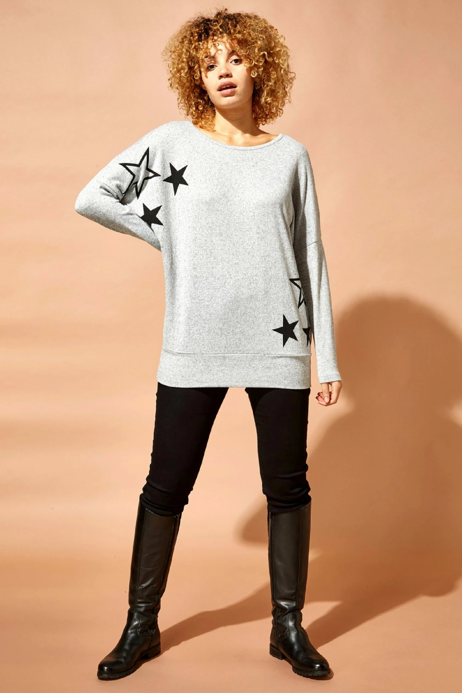Roman Grey Star Print Batwing Top 4 Roman Grey Star Print Batwing Top - Image 2
